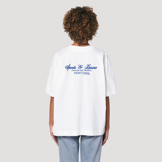 Oversized Script T-Shirt - Weiß/Kobalt